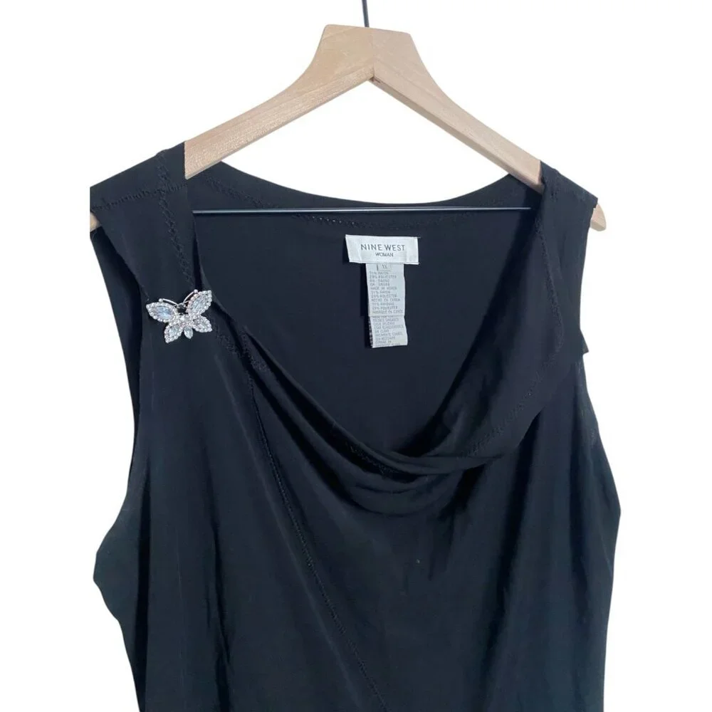 Nine West Cowl Neck Sleeveless Blouse with Butterfly Pin 1X - Picture 2 of 6